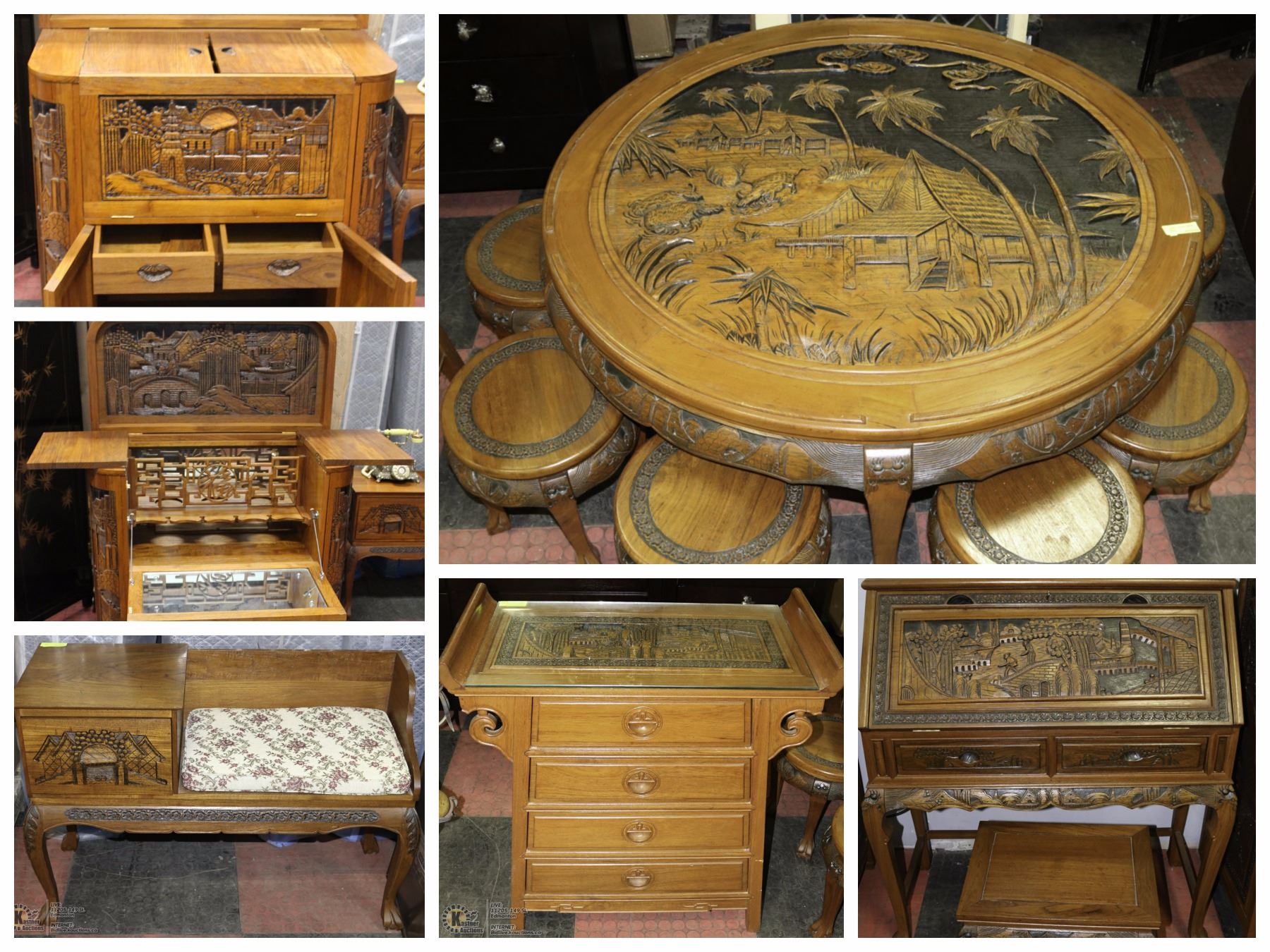 FEATURE VINTAGE HAND CARVED TEAK FURNITURE