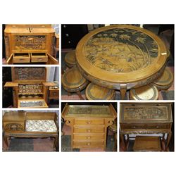 FEATURE VINTAGE HAND CARVED TEAK FURNITURE