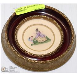 T.EATON CO 6" ROUND FRAME WITH NEEDLEPOINT