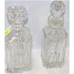 2 GLASS DECANTERS 11' AND HEAVY SQUARE 10"