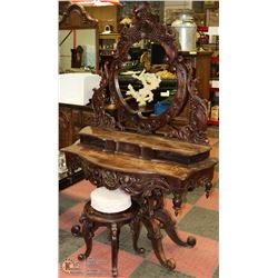 ANTIQUE DRESSING TABLE W/MIRROR &