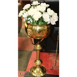 BRASS PLANTER WITH ARTIFICIAL FLOWERS