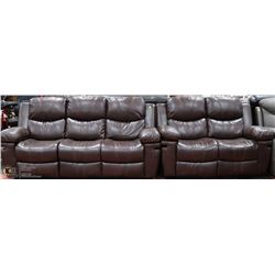 NEW BROWN LEATHERETTE RECLINING SOFA AND LOVE SEAT