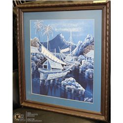 WOOD FRAMED CHINESE SHIP PICTURE