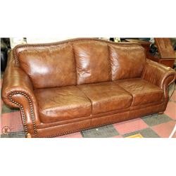 BROWN LEATHER NAILHEAD SOFA