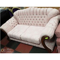 VINTAGE PINK WOOD TRIM LOVE SEAT