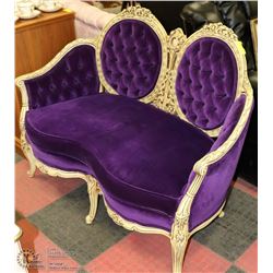 CARVED STYLE PURPLE FABRIC LOVE SEAT