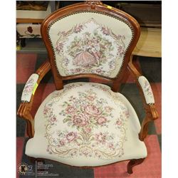 WOOOD CARVED NEEDLEPOINT ARMCHAIR