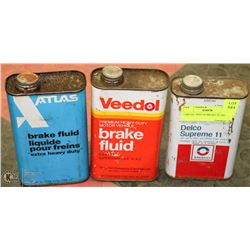 3 METAL TINS OF BRAKE FLUID