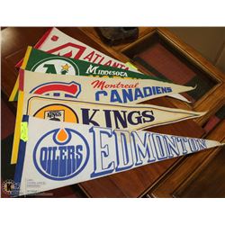 LOT OF 5 VINTAGE  HOCKEY PENNANTS INCL OILERS,