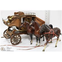 HANDCARVED WOOD STAGE COACH WITH WORKING DOORS