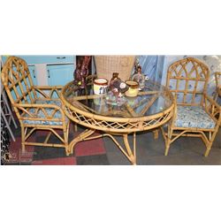 BAMBOO AND GLASS ROUND KITCHEN TABLE WITH 2 CHAIRS