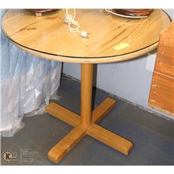 WOOD TONE GLASS TOP TABLE
