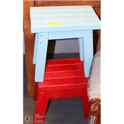 LOT OF 2 ASSORTED WOOD GARDEN STOOLS