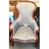 Image 1 : VICTORIAN UPHOLSTERED LADIES ARM CHAIR WITH CARVED