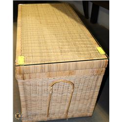 WICKER GLASSTOP STORAGE TRUNK