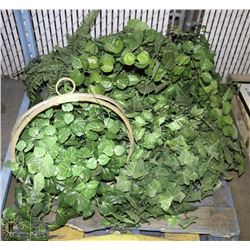 PALLET OF GREENS SILK PLANTS , SOME WITH BRASS