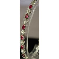 Fancy Sterling Silver Lab Rubies & White Sapphires Bracelet. (6B)