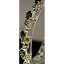 Very Fancy Sterling Silver Lab Multi Gem Stones Bracelet. (7b)