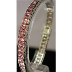 Stylish Sterling Silver Lab Pink Sapphire Bracelet. (11B)