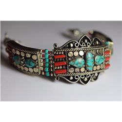 Tibet Hand Made Turquoise & Coral Bracelet