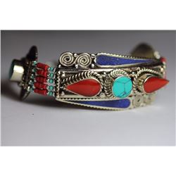 Tibet Hand Made Turquoise Lapiz Lazuli & Coral Bracelet