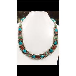 Tibet Hand Made Turquoise & Coral Necklace