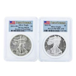 Lot of (2) 2013-W $1 American Silver Eagle Coins PCGS MS70 & PR70DCAM