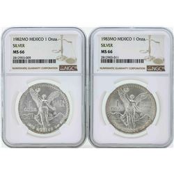 Set of 1982MO-1983MO Mexico 1 Onza Silver Libertad Coin NGC MS66