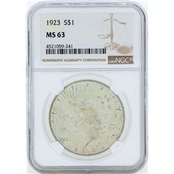 1923 $1 Peace Silver Dollar Coin NGC MS63