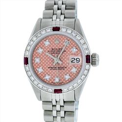 Rolex Stainless Steel 0.70ctw Ruby and Diamond Datejust Ladies Wristwatch