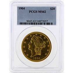 1904 $20 Liberty Head Double Eagle Gold Coin PCGS MS62