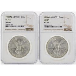 Set of (2) 1985MO Mexico $1 Silver Coin NGC MS66