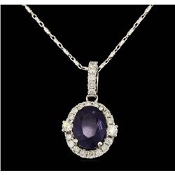 14K White Gold 4.07 ct. Tanzanite and Diamond Pendant with Chain