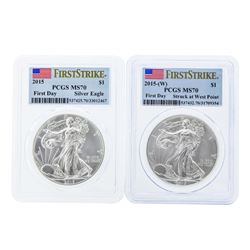 Lot of 2015 & 2015-W $1 American Silver Eagle Coins PCGS MS70