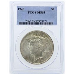 1925 $1 Peace Silver Dollar Coin PCGS MS65