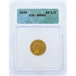 1926 $2 1/2 Indian Head Quarter Eagle Gold Coin ICG MS64