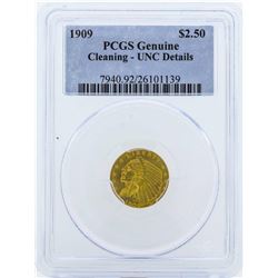 1909 $2 1/2 Indian Head Quarter Eagle Gold Coin PCGS Genuine UNC Details