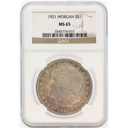1921 $1 Morgan Silver Dollar Coin NGC MS65
