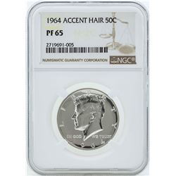 1964 Accent Hair Kennedy Half Dollar Silver Proof Coin NGC PF65