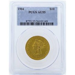 1904 $10 Liberty Head Eagle Gold Coin PCGS AU55