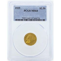 1929 $2 1/2 Indian Head Quarter Eagle Gold Coin PCGS MS64