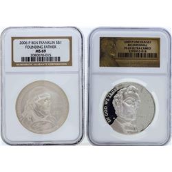 Lot of (2) $1 Silver Dollar Commemorative Coins NGC Graded