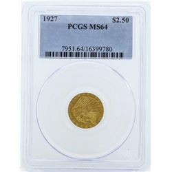 1927 $2 1/2 Indian Head Quarter Eagle Gold Coin PCGS MS64