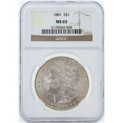 1881 $1 Morgan Silver Dollar Coin NGC MS65