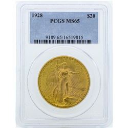 1928 $20 St. Gaudens Double Eagle Gold Coin PCGS MS65