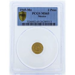 1945-Mo Mexico 2 Pesos Gold Coin PCGS MS65