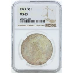1923 $1 Peace Silver Dollar Coin NGC MS63
