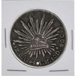 1894oM Mexico 8 Reales Silver Coin Small Hole Punch