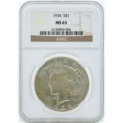 1934 $1 Peace Silver Dollar Coin NGC MS63